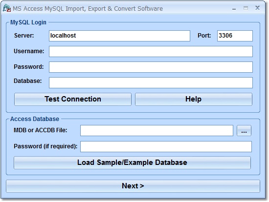 Screenshot of Access MySQL Import, Export & Convert 7.0