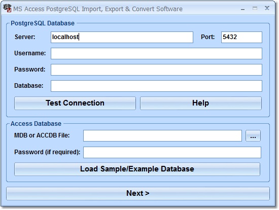 Screenshot of MS Access PostgreSQL Import, Export & Convert Software