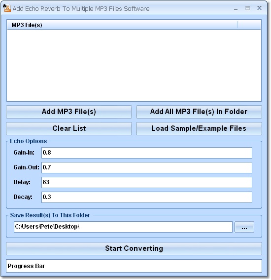 Add Echo Reverb To Multiple MP3 Files Software screen shot