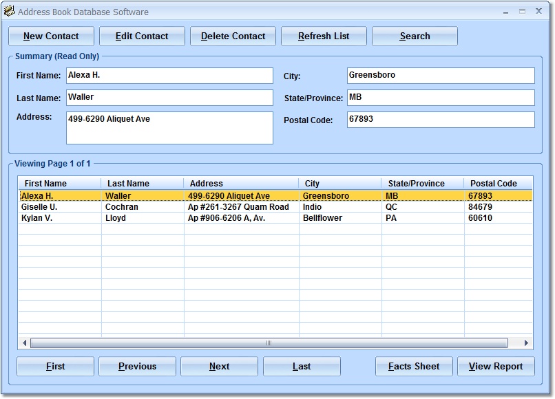 Screenshot for Address Book Database Software 7.0