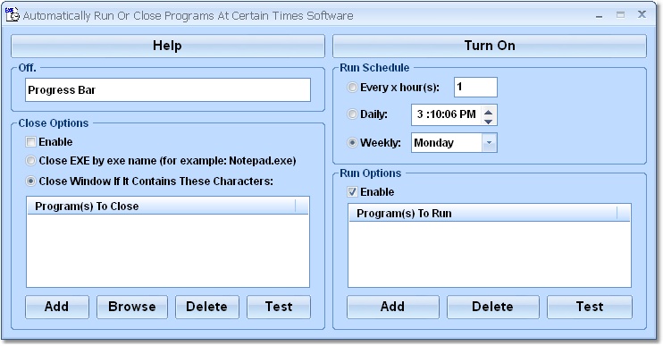 Automatically run or close programs every week, day or user-specified time.