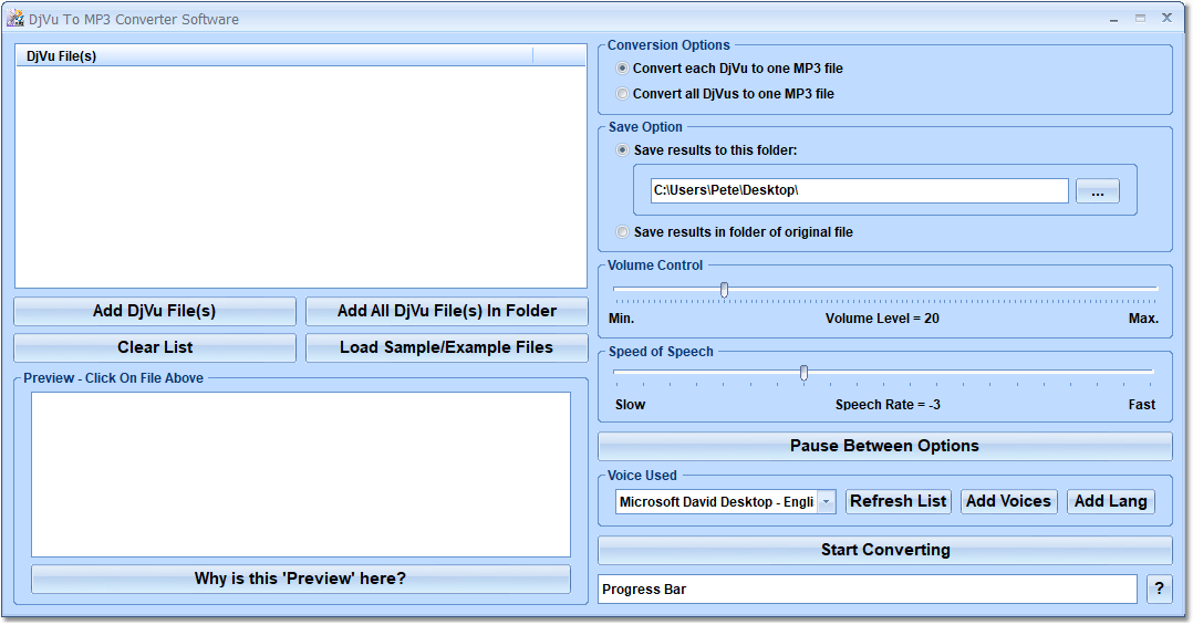 screenshot of djvu-to-mp3-software