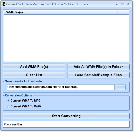 Convert Multiple WMA Files To MP3 or WAV Files Sof screen shot