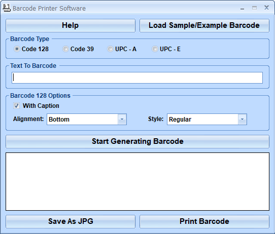 Create Code 128 Code 29 UPC-A UPC-E type barcodes. reliable Screen Shot