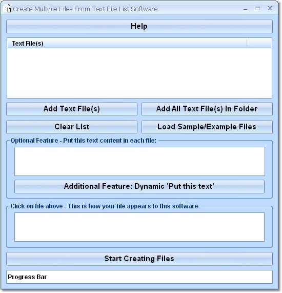 Create Multiple Files From Text File List Software screen shot
