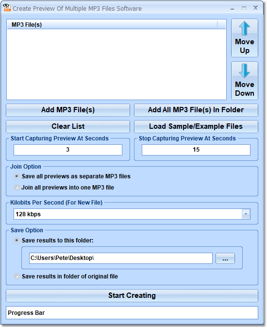 Create Preview Of Multiple MP3 Files Software