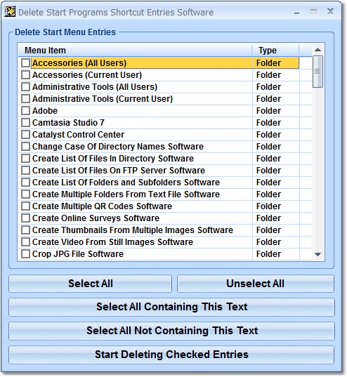 Delete Start Programs Shortcut Entries Software screen shot