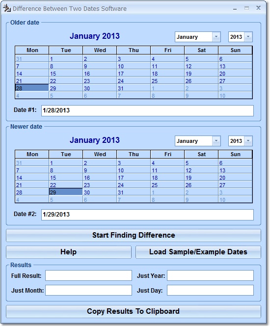 Difference Between Two Dates Software screen shot