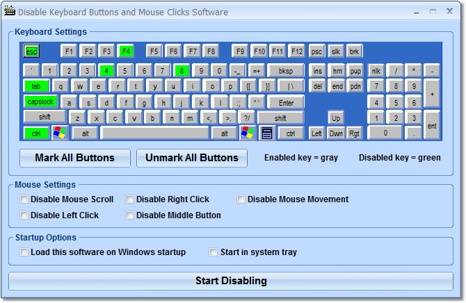 Block certain keyboard keys and mouse features.