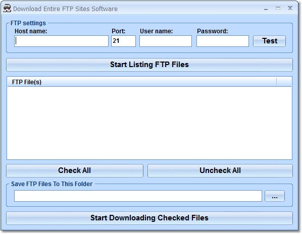 Download files and subfolders from an FTP site to a folder.