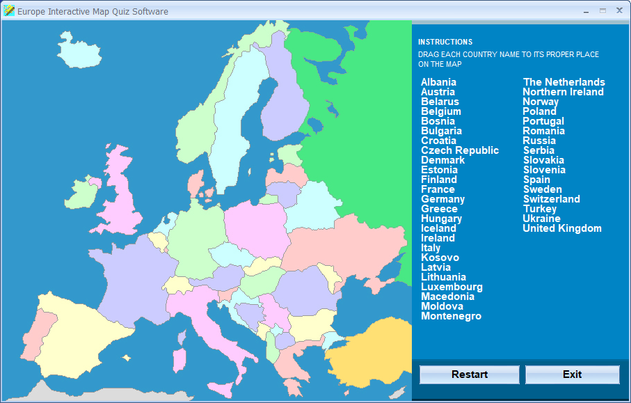 Europe Interactive Map Quiz Software
