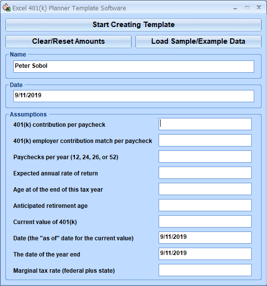 Excel 401(k) Planner Template Software 7.0 full screenshot