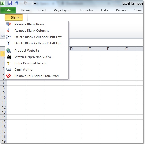 Screenshot of Excel Remove (Delete) Blank Rows & Columns Software 7.0