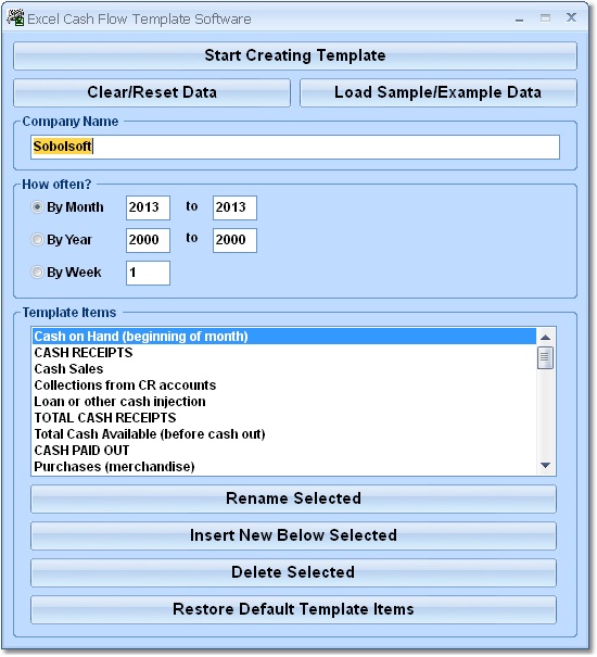Screenshot for Excel Cash Flow Template Software 7.0