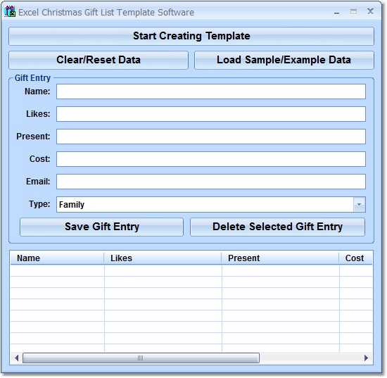 Create Christmas gift list templates in MS Excel. Excel 2000 or higher required.