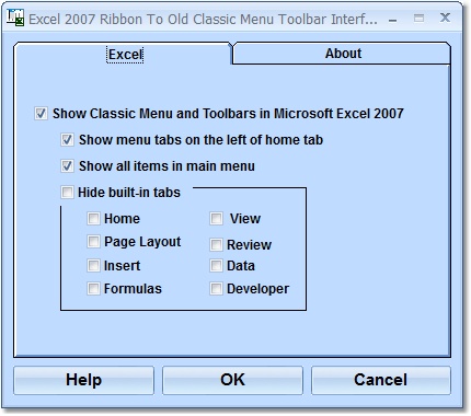 Screenshot for Excel 2007 Ribbon To Old Classic Menu Toolbar Inte 7.0