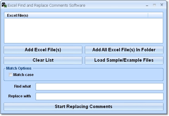 Screenshot of Excel Find and Replace Comments Software