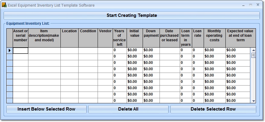 Create templates for equipment inventory lists in MS Excel.
