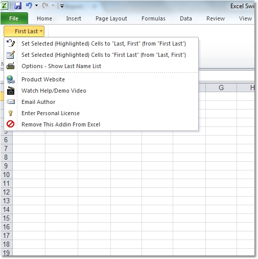 Screenshot of Excel Switch First Last Name Order Software