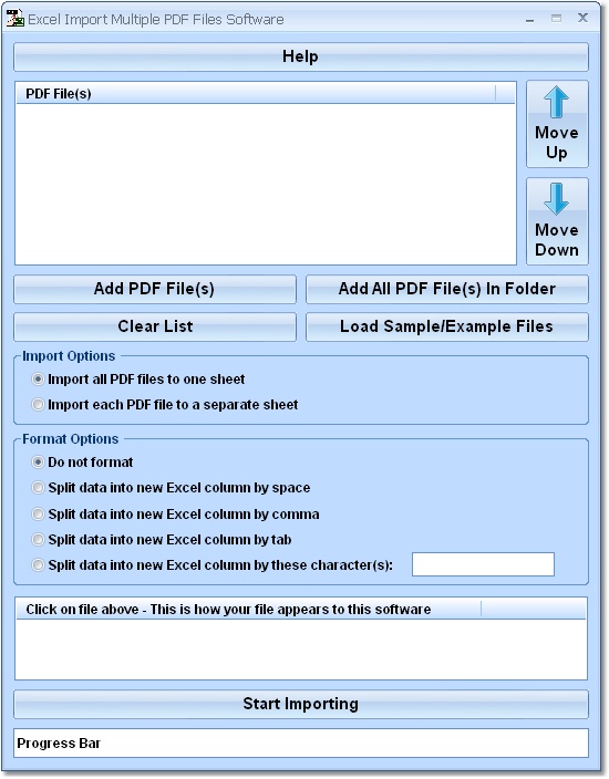 Screenshot of Excel Import Multiple PDF Files Software 7.0