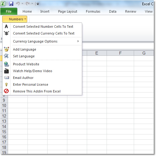 Screenshot of Excel Convert Numbers to Text Software