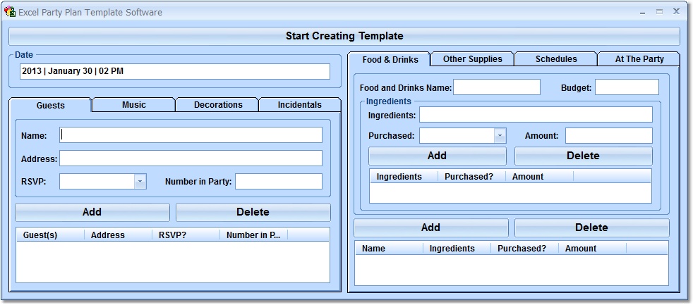 Create party budget plans in MS Excel. Excel 2000 or higher required.