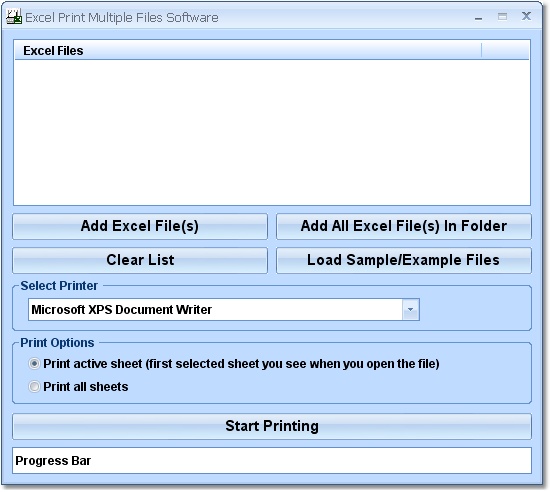 Screenshot of Excel Print Multiple Files Software