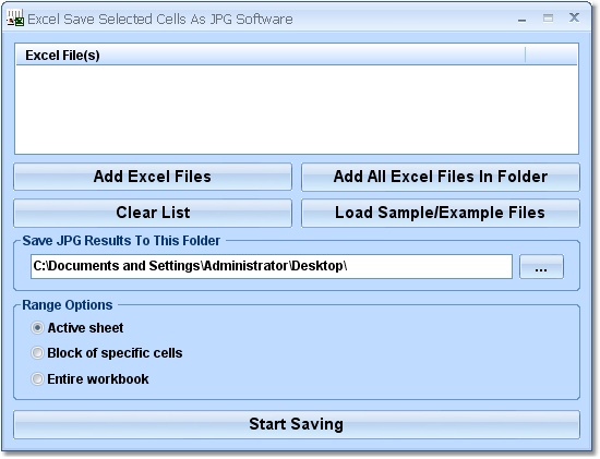 Screenshot for Excel Save Selected Cells As JPG Software 7.0