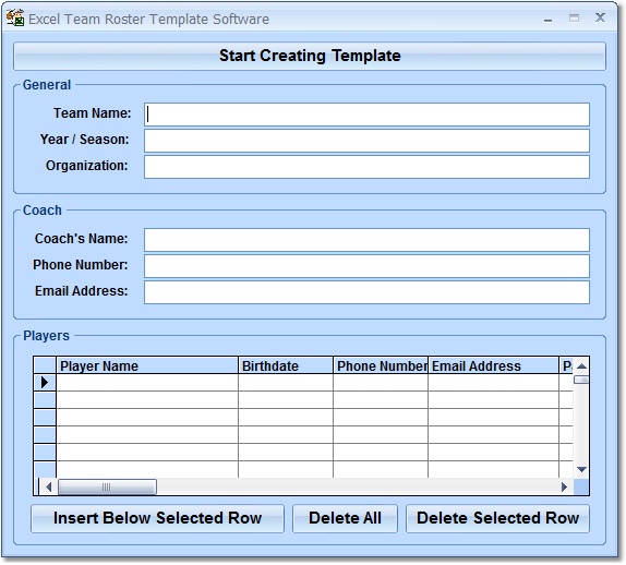 Create custom team rosters in MS Excel. Excel 2000 or higher required.
