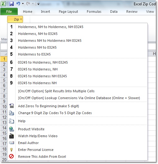 Screenshot of Excel Zip Codes Convert, Lookup & Format Software