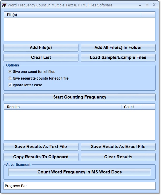 Screenshot of Word Frequency Count Software