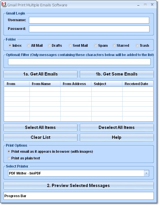 Click to view Gmail Print Multiple Emails Software 7.0 screenshot