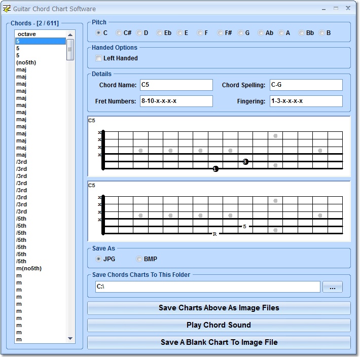 Guitar Chord Chart Software screen shot