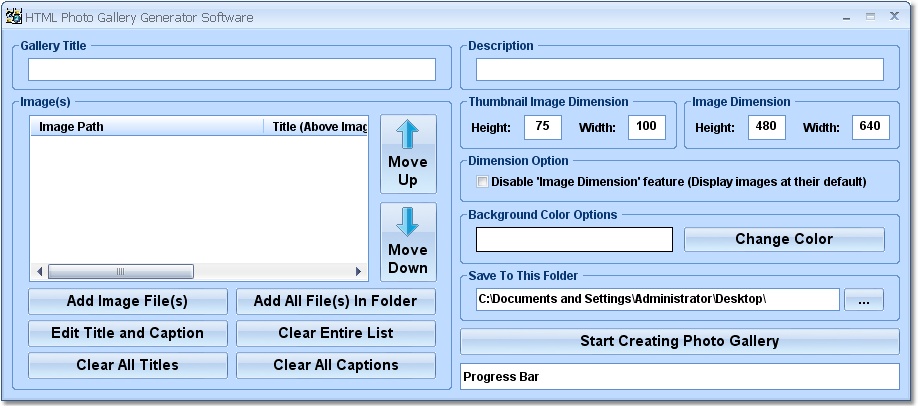 HTML Photo Gallery Generator Software screen shot