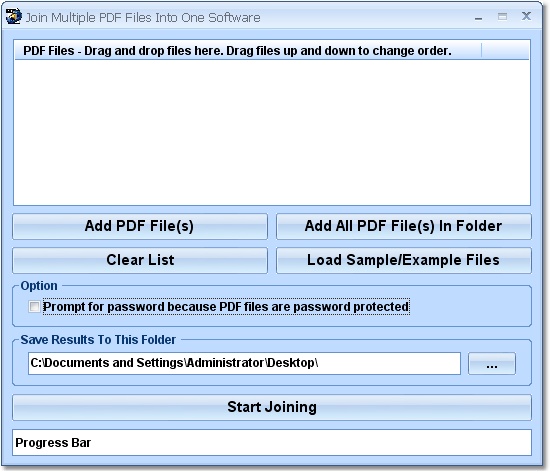 Screenshot of Join (Merge, Combine) Multiple (Two) PDF Files Into One Software