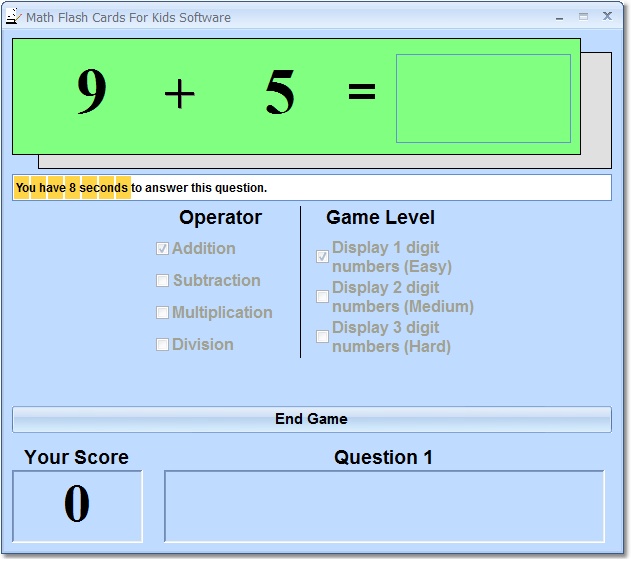 Math Flash Cards For Kids Software screen shot