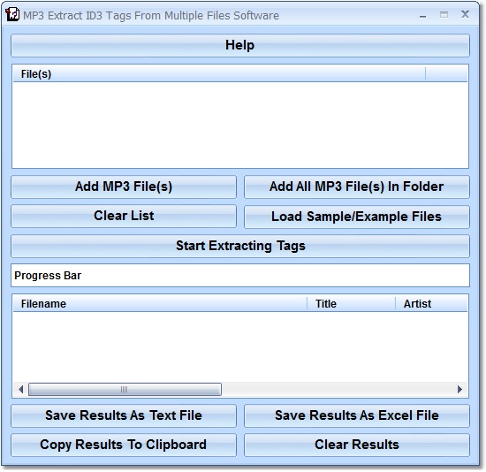 Extract ID3 tag data from more MP3 files. Save results as text or Excel files.