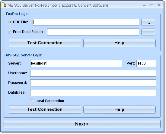 Screenshot of MS SQL Server FoxPro Import, Export & Convert Software 7.0
