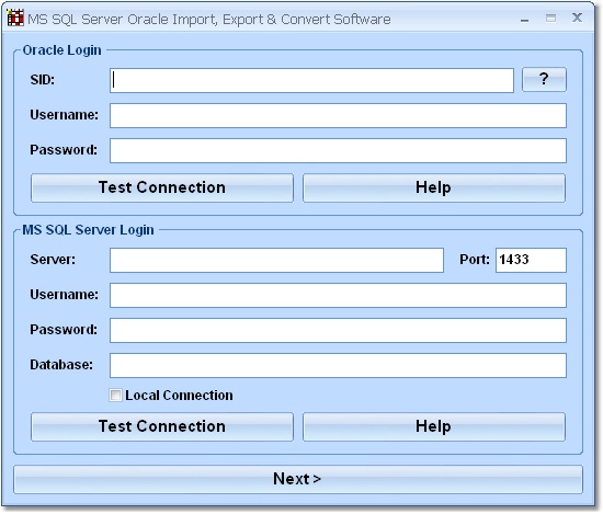 Screenshot of MS SQL Server Oracle Import, Export & Convert Software 7.0