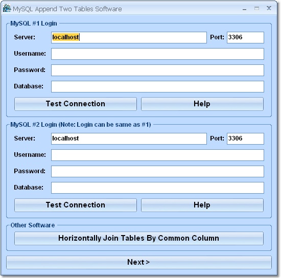 Click to view MySQL Append Two Tables Software 7.0 screenshot