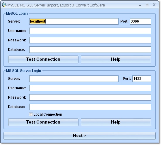Screenshot of MySQL MS SQL Server Import, Export & Convert Software 7.0