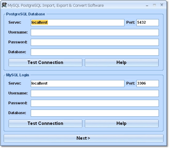 Screenshot of MySQL PostgreSQL Import, Export & Convert Software