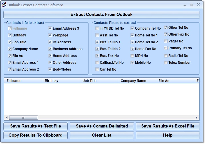 Click to view Outlook Extract Contacts Software 7.0 screenshot
