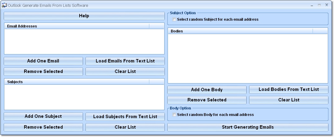 Outlook Generate Emails From Lists Software screen shot