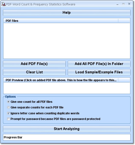 PDF Word Count & Frequency Statistics Software screen shot