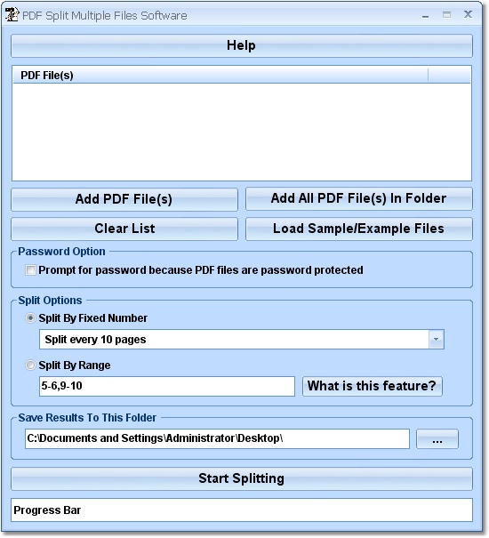 PDF Split Multiple Files Software screen shot