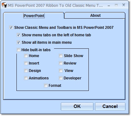 MS PowerPoint 2007 Ribbon to Old Classic Menu Tool Screenshot