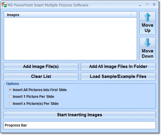 Insert one or more image files into a blank MS PowerPoint file.