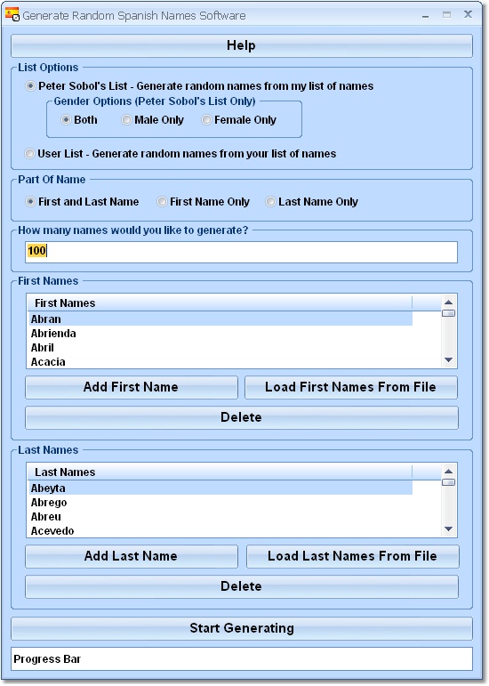 Generate Random Spanish Names Software Screenshot