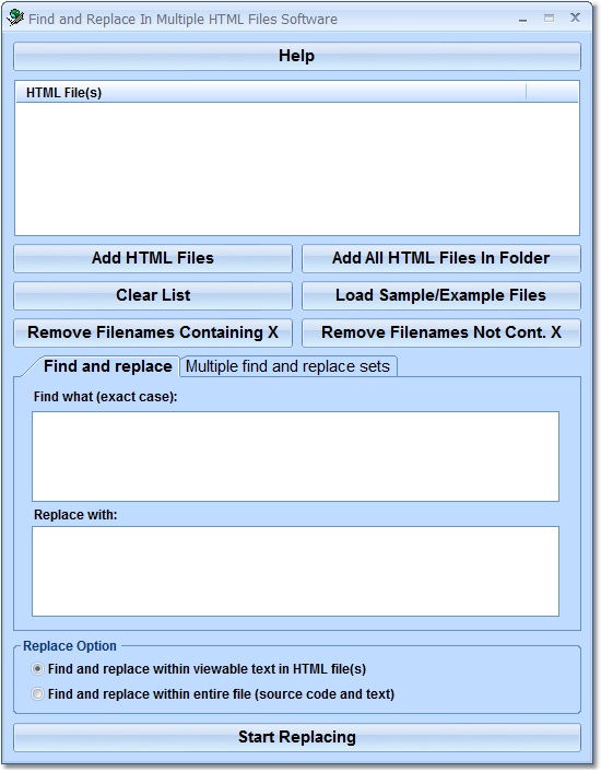 Screenshot of Find and Replace In HTML Files Software
